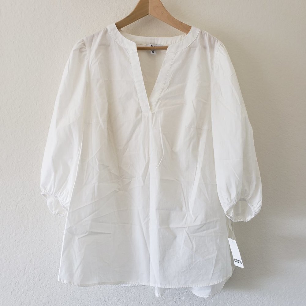 NWT - Bar III Plus Size 3/4-Sleeve Split Neckline White Top - Size 1X